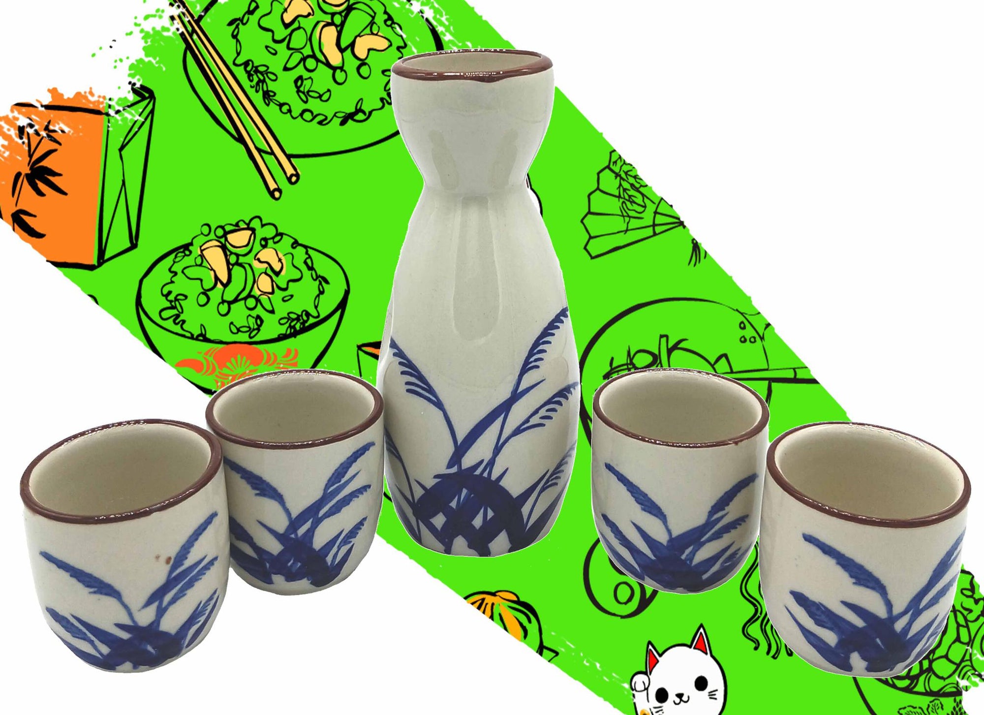 SET SAKE BLANCO Y HOJA AZUL 5PCS A02360