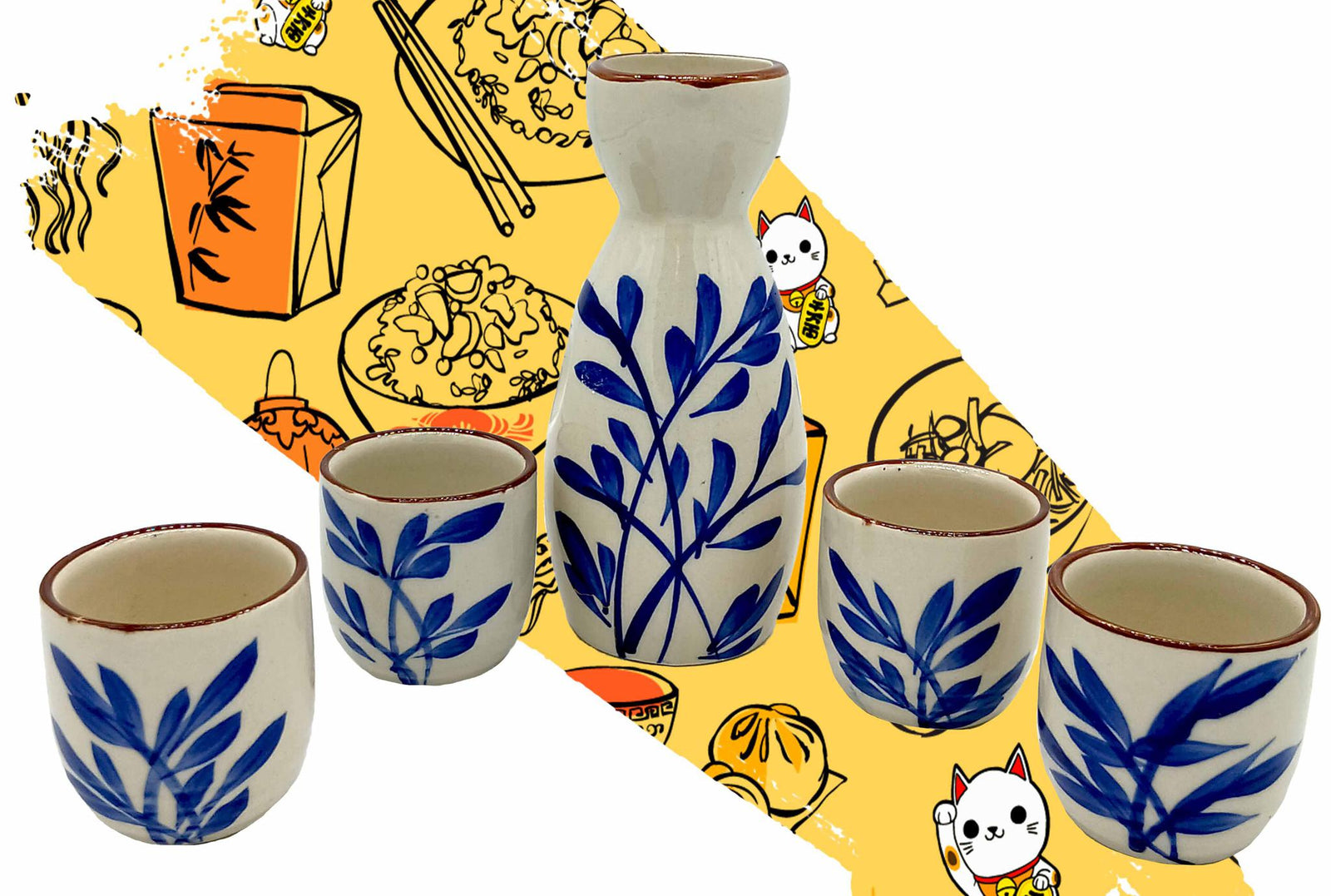 SET SAKE BLANCO CIRCULO AZUL 5PCS  A05029