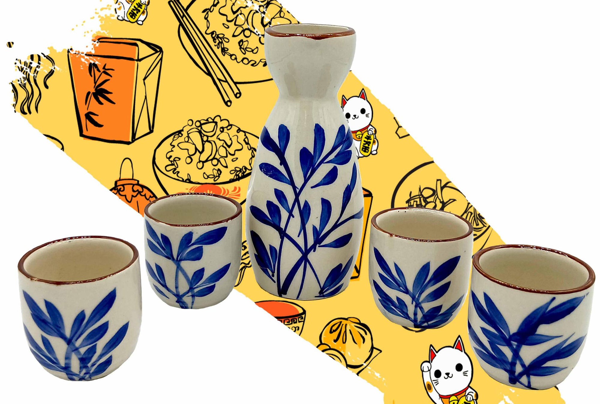 SET SAKE BLANCO CIRCULO AZUL 5PCS  A05029